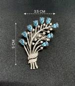 Elegant floral bouquet silver tone brooch with blue stones     designer crystal pin for women & men