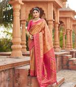 Mustard soft banarasi silk zari woven saree with blouse