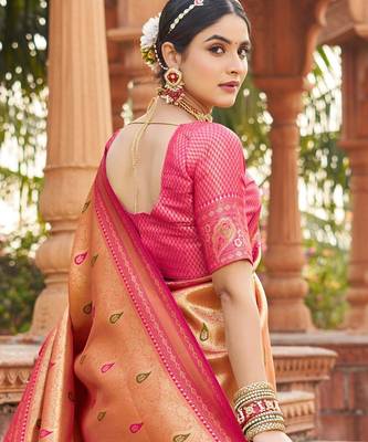 Mustard soft banarasi silk zari woven saree with blouse 3