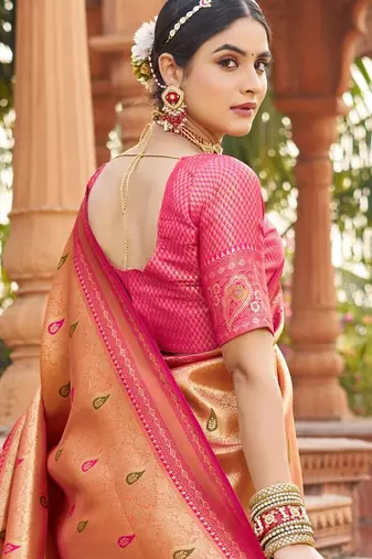 Mustard soft banarasi silk zari woven saree with blouse