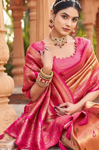 Mustard soft banarasi silk zari woven saree with blouse