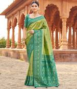 Green soft banarasi silk zari woven saree with blouse