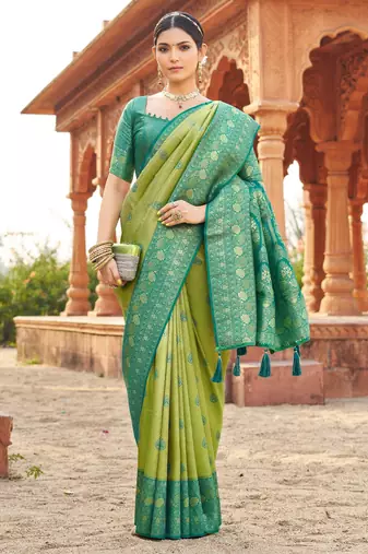 Green soft banarasi silk zari woven saree with blouse