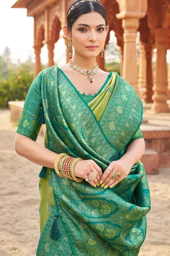 Green soft banarasi silk zari woven saree with blouse