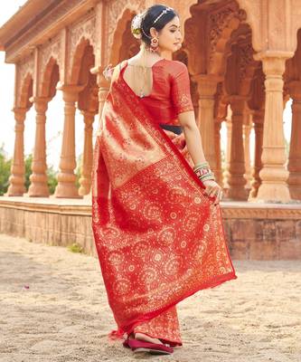 Peach soft banarasi silk zari woven saree with blouse 5
