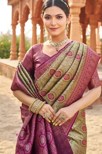 Pista green soft banarasi silk zari woven saree with blouse