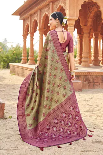 Pista green soft banarasi silk zari woven saree with blouse