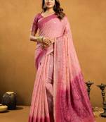 Pink premium spun cotton zari woven saree with blouse