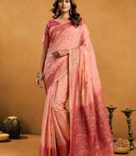 Peach premium spun cotton zari woven saree with blouse