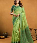 Green premium spun cotton zari woven saree with blouse