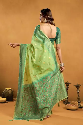 Green premium spun cotton zari woven saree with blouse