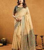 Cream premium spun cotton zari woven saree with blouse