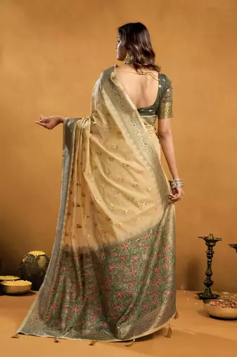 Cream premium spun cotton zari woven saree with blouse