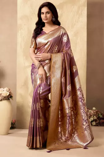 Wine silk zari woven saree with blouse