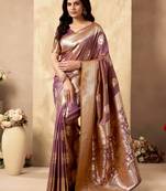 Wine silk zari woven saree with blouse