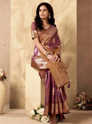 Wine silk zari woven saree with blouse 2