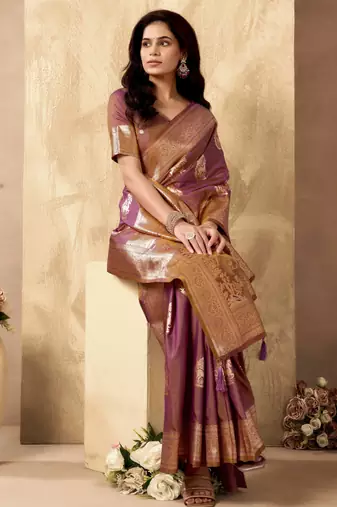 Wine silk zari woven saree with blouse