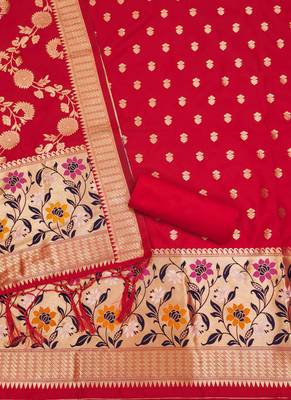 Red Soft Banarasi silk zari woven design dress material 4