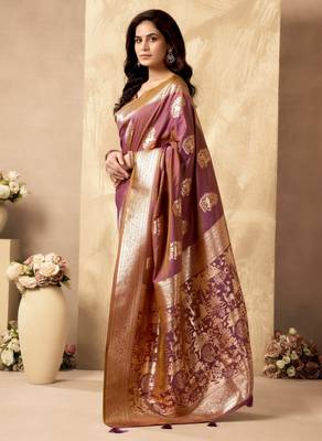 Wine silk zari woven saree with blouse 3