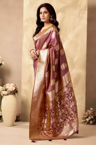 Wine silk zari woven saree with blouse