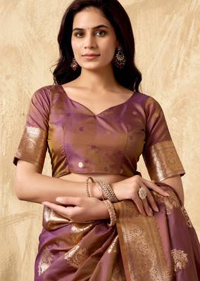 Wine silk zari woven saree with blouse 4