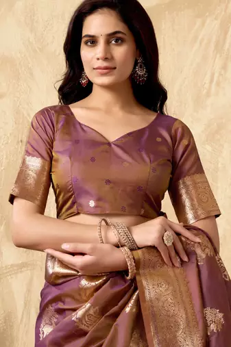 Wine silk zari woven saree with blouse