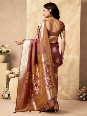 Wine silk zari woven saree with blouse 5