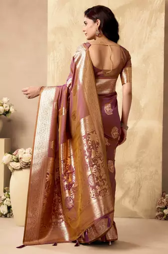 Wine silk zari woven saree with blouse