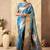 Sky blue silk zari woven saree with blouse