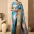 Sky blue silk zari woven saree with blouse