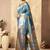 Sky blue silk zari woven saree with blouse