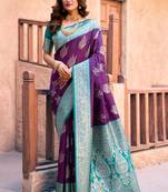 Purple silk zari woven saree with blouse