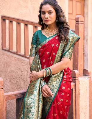 red zari woven festive wear silk saree 2