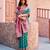 Turquoise silk zari woven saree with blouse