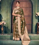 Mehendi silk zari woven saree with blouse