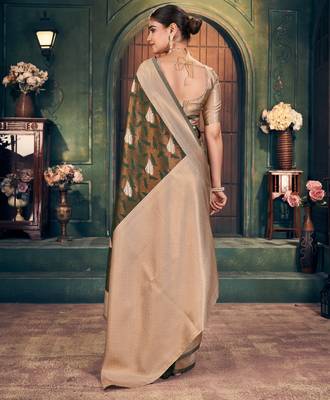 mehendi silk zari woven saree for festive wear 5