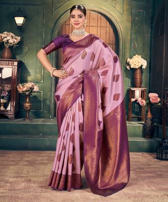 Light purple silk zari woven saree with blouse 1