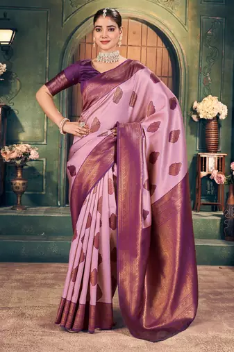 Light purple silk zari woven saree with blouse