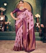 Light purple silk zari woven saree with blouse