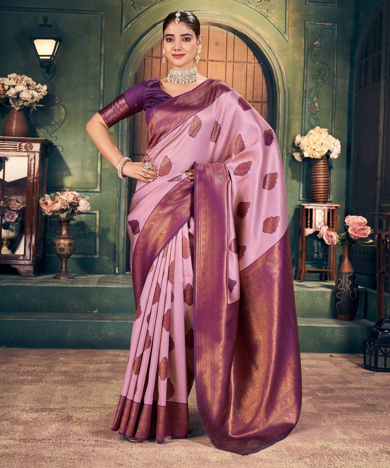 Light purple silk zari woven saree with blouse