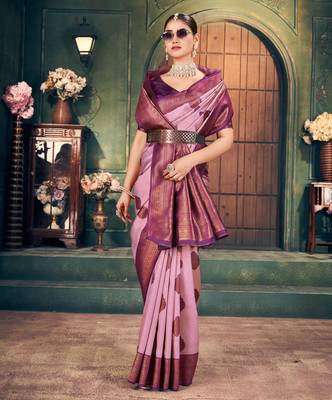 Light purple silk zari woven saree with blouse 2