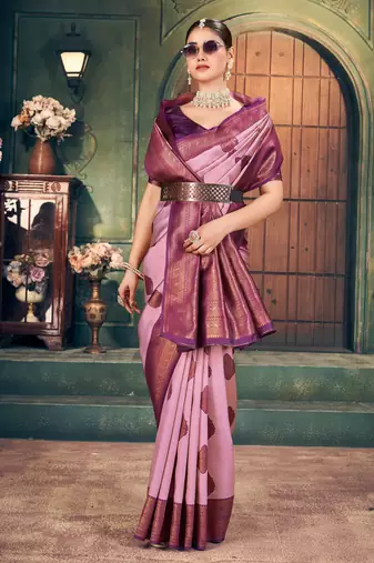 Light purple silk zari woven saree with blouse