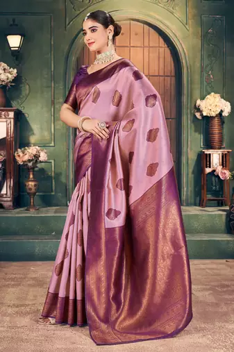 Light purple silk zari woven saree with blouse