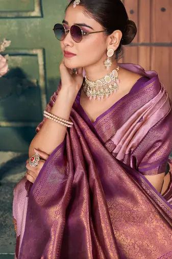 Light purple silk zari woven saree with blouse