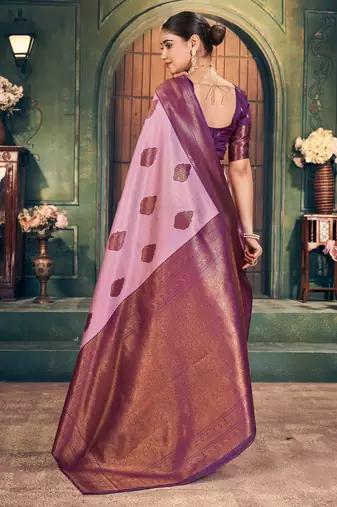 Light purple silk zari woven saree with blouse