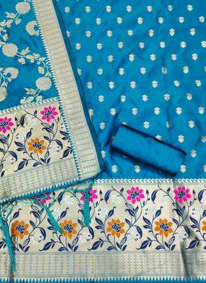Skyblue Soft Banarasi silk zari woven design dress material 4