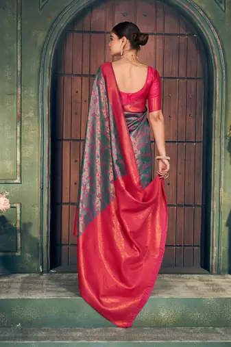 Grey silk zari woven saree with blouse