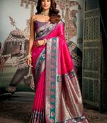 Pink soft silk zari woven saree with blouse
