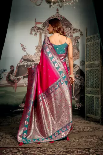 Pink soft silk zari woven saree with blouse