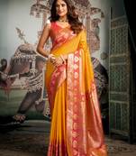 Yellow soft silk zari woven saree with blouse